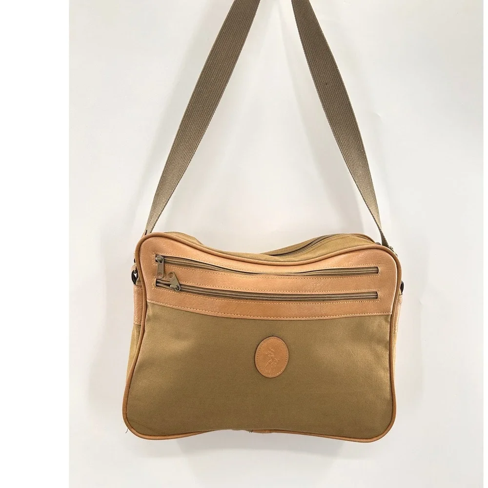 U.S. Polo Assn Canvas Messenger Bag Tan Crossbody Laptop Travel Unisex Heritage